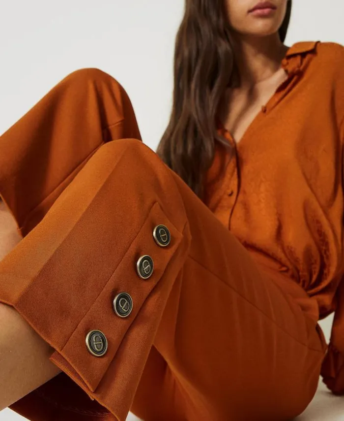 Twinset Smart Trousers Cropped Trousers With Buttons Leather Brown 8211 Clothing