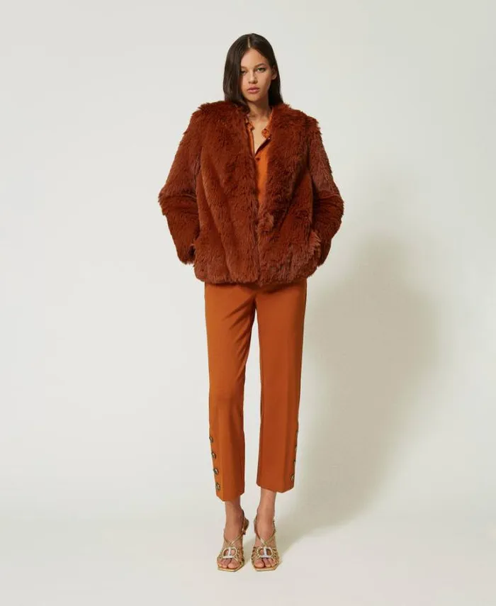 Twinset Smart Trousers Cropped Trousers With Buttons Leather Brown 8211 Clothing