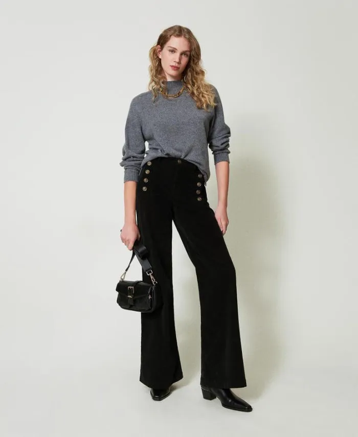 Twinset Smart Trousers Velvet Trousers With Buttons Black 8211 Clothing