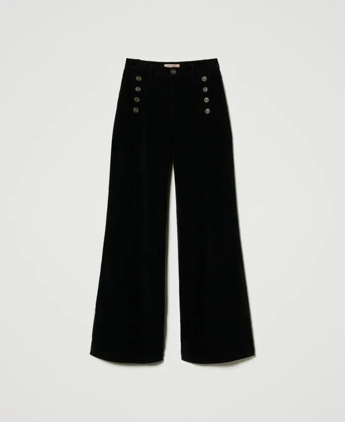 Twinset Smart Trousers Velvet Trousers With Buttons Black 8211 Clothing