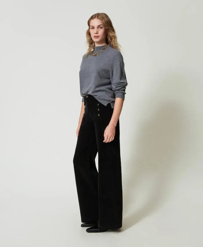 Twinset Smart Trousers Velvet Trousers With Buttons Black 8211 Clothing