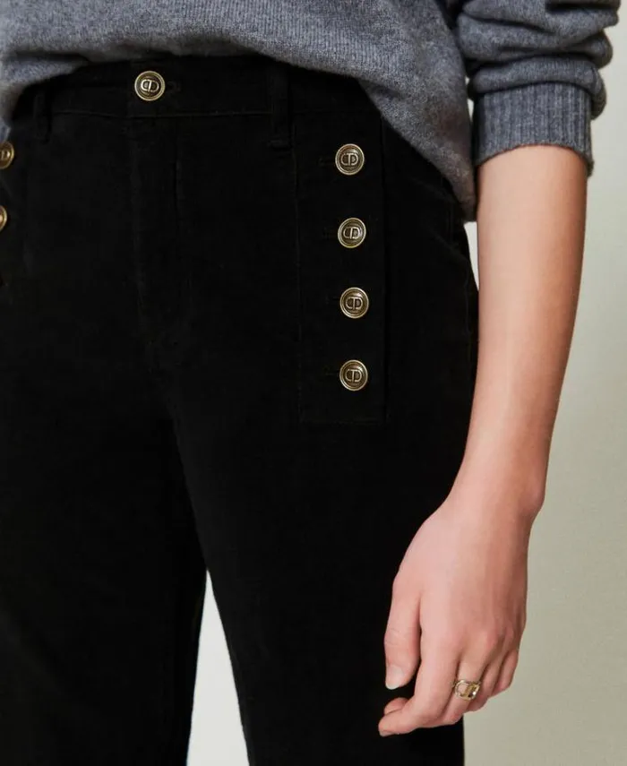 Twinset Smart Trousers Velvet Trousers With Buttons Black 8211 Clothing