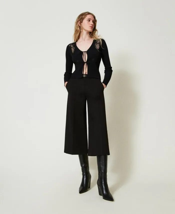 Twinset Suits And Sets Cropped Trousers With Oval T Waist Strap Black 8211 Clothing