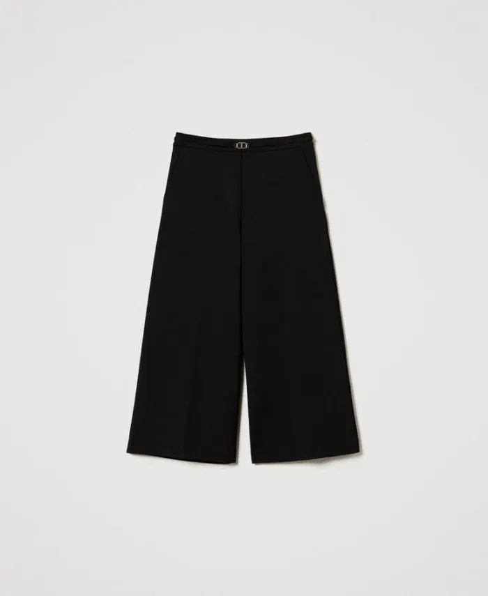 Twinset Suits And Sets Cropped Trousers With Oval T Waist Strap Black 8211 Clothing