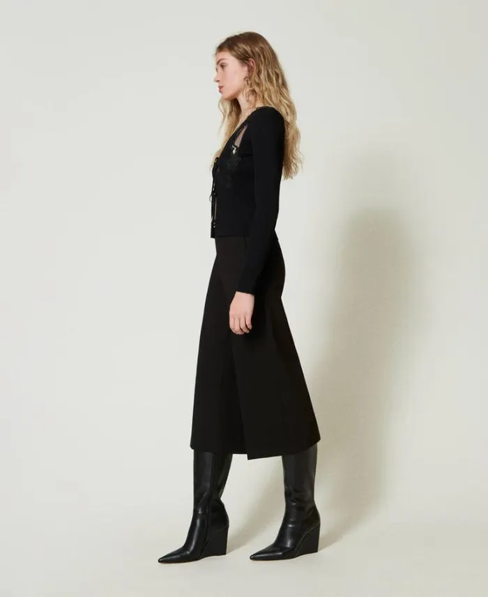 Twinset Suits And Sets Cropped Trousers With Oval T Waist Strap Black 8211 Clothing