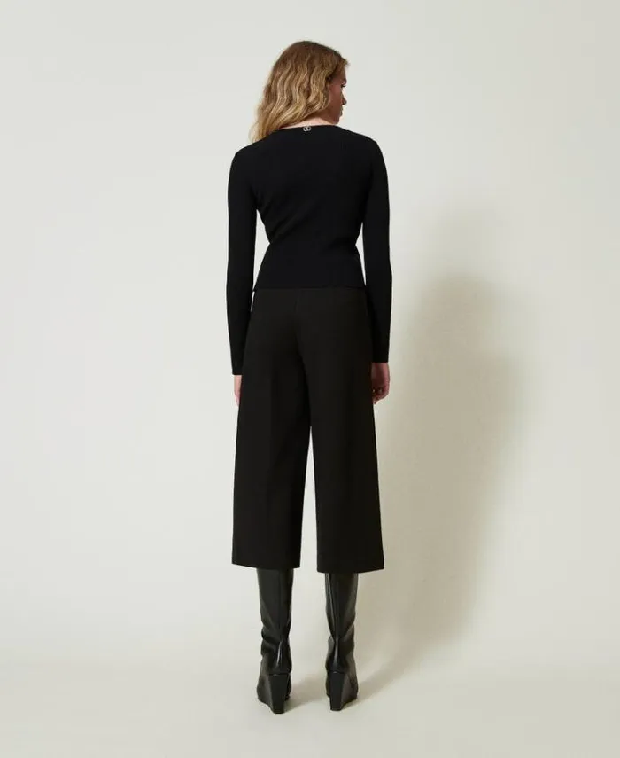 Twinset Suits And Sets Cropped Trousers With Oval T Waist Strap Black 8211 Clothing