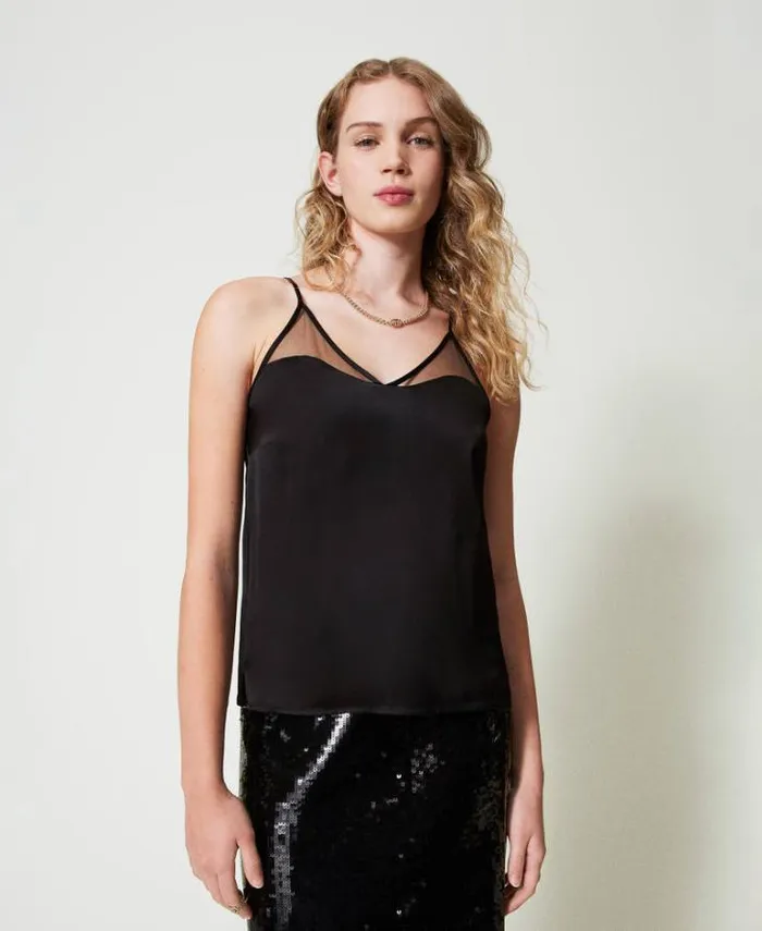 Twinset Suits And Sets Satin And Tulle Top Black 8211 Clothing