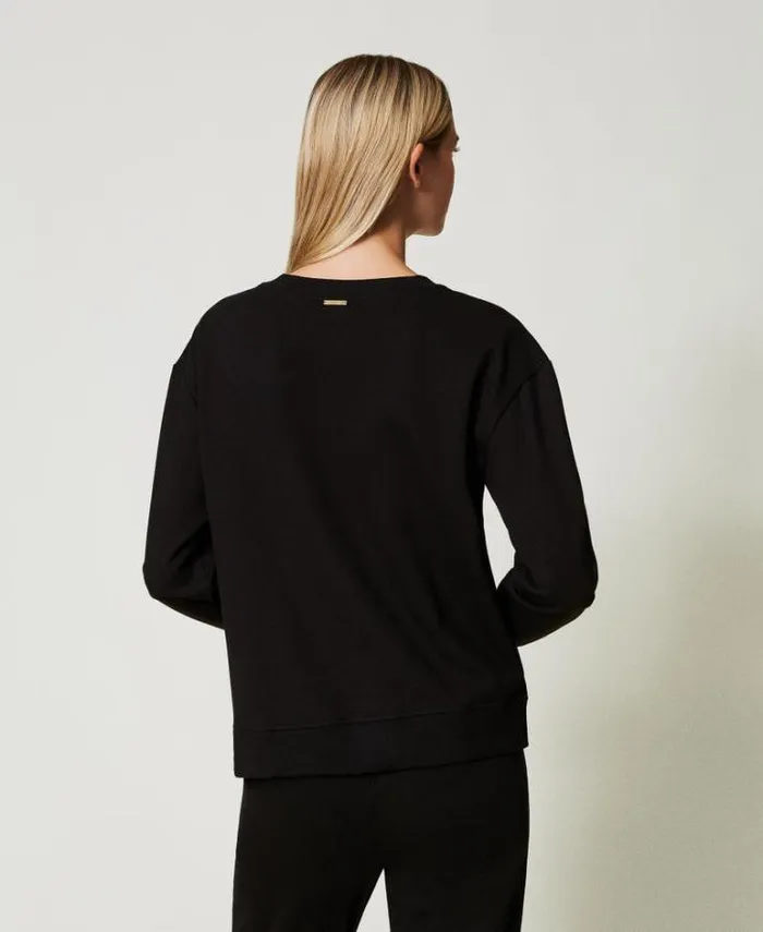 Twinset Sweatshirts Sweatshirt With Pleated Insert With Lace Black 8211 Clothing