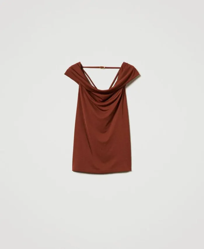 Twinset TShirts And Tops Draped Neck Top Terra Senese Brown 8211 Clothing