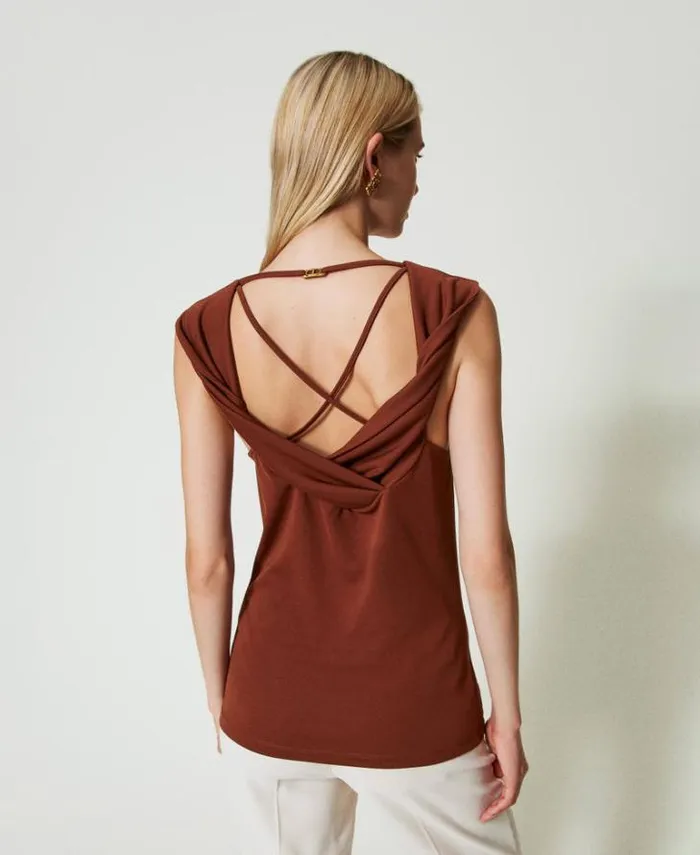 Twinset TShirts And Tops Draped Neck Top Terra Senese Brown 8211 Clothing