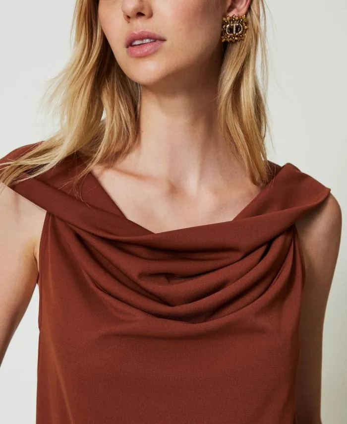 Twinset TShirts And Tops Draped Neck Top Terra Senese Brown 8211 Clothing