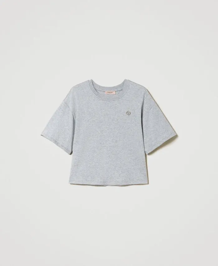 Twinset TShirts And Tops Mottled Tshirt With Oval T Medium Gray Mlange 8211 Clothing