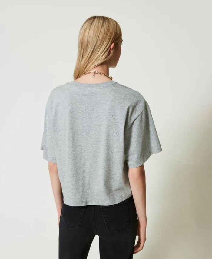 Twinset TShirts And Tops Mottled Tshirt With Oval T Medium Gray Mlange 8211 Clothing