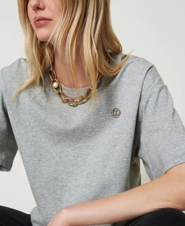 Twinset TShirts And Tops Mottled Tshirt With Oval T Medium Gray Mlange 8211 Clothing