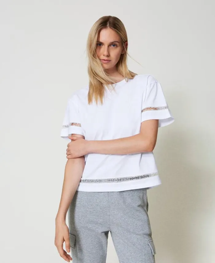 Twinset TShirts And Tops Regular Fit Tshirt With Embroidered Logo White 8211 Clothing