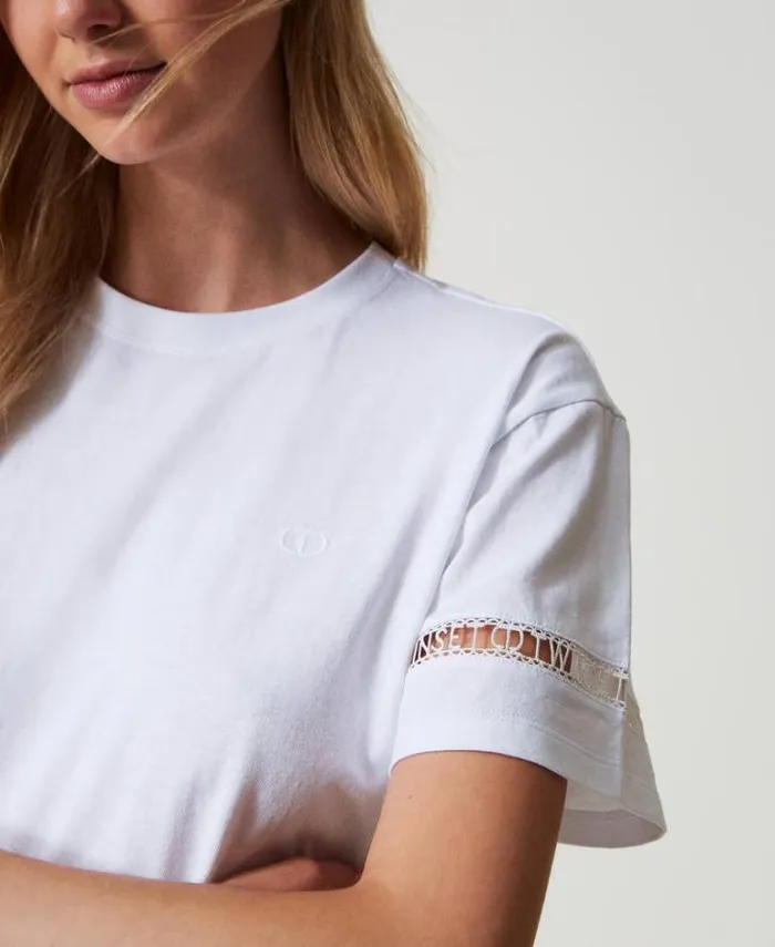 Twinset TShirts And Tops Regular Fit Tshirt With Embroidered Logo White 8211 Clothing