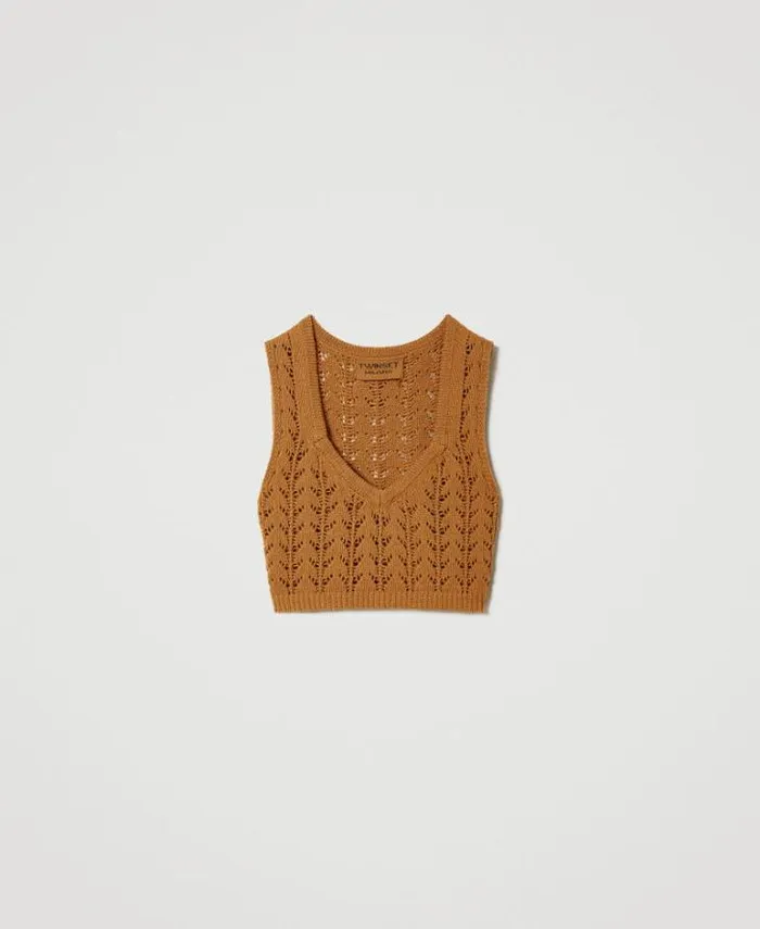 Twinset TShirts And Tops Treeblend Yarn Cropped Top Pale Leather Brown 8211 Clothing