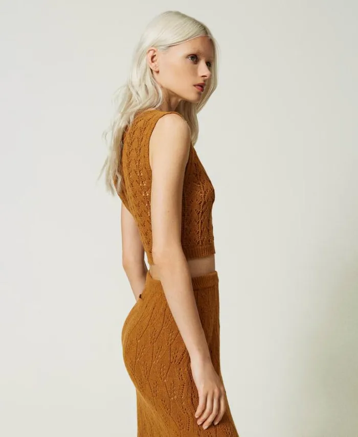 Twinset TShirts And Tops Treeblend Yarn Cropped Top Pale Leather Brown 8211 Clothing