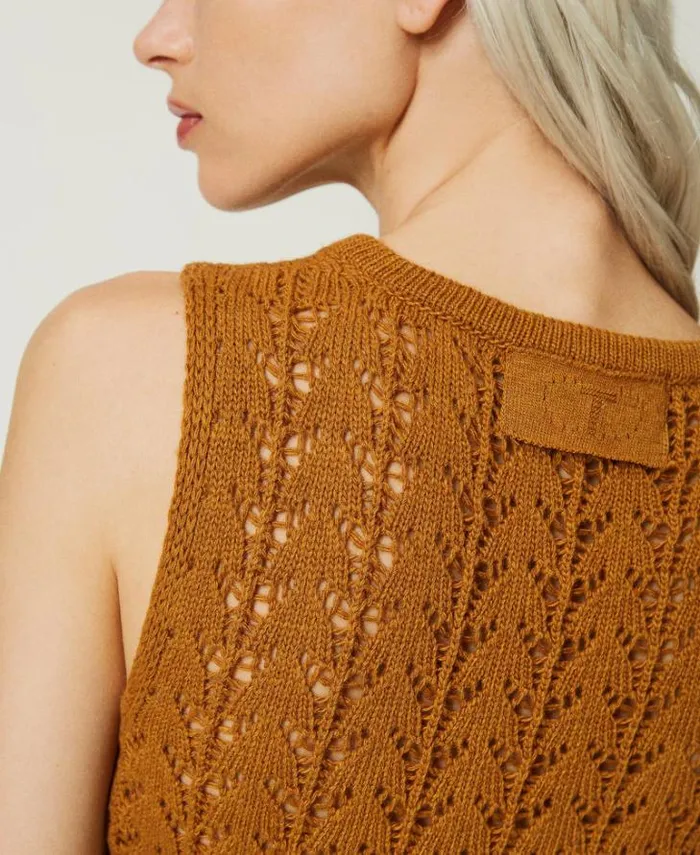 Twinset TShirts And Tops Treeblend Yarn Cropped Top Pale Leather Brown 8211 Clothing