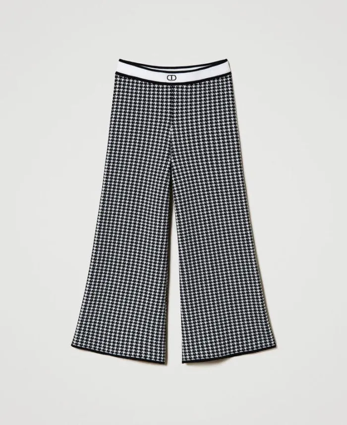 Twinset Trousers And Jeans Jacquard Knit Trousers With Houndstooth Pattern Bicolour Off White Black 8211 Girl