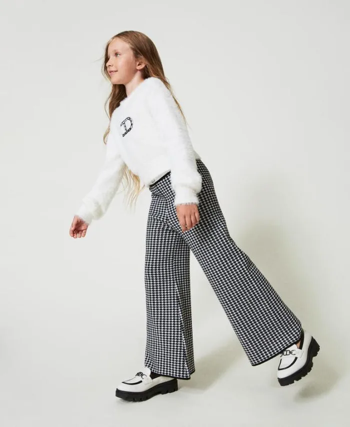 Twinset Trousers And Jeans Jacquard Knit Trousers With Houndstooth Pattern Bicolour Off White Black 8211 Girl
