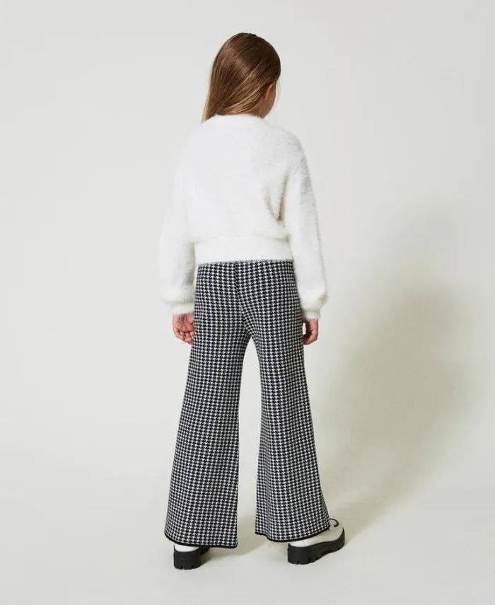 Twinset Trousers And Jeans Jacquard Knit Trousers With Houndstooth Pattern Bicolour Off White Black 8211 Girl