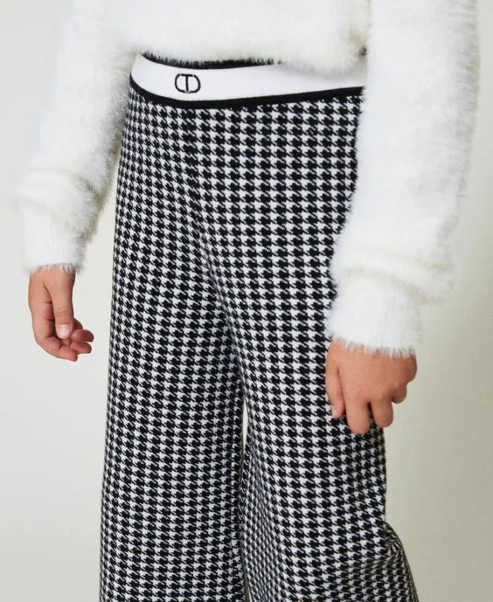 Twinset Trousers And Jeans Jacquard Knit Trousers With Houndstooth Pattern Bicolour Off White Black 8211 Girl