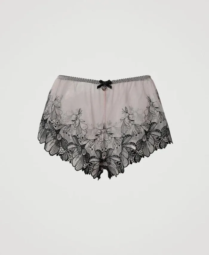 Twinset Underwear And Nightwear Embroidered Tulle Shorts Twotone Wonder Beige Black 8211 Clothing