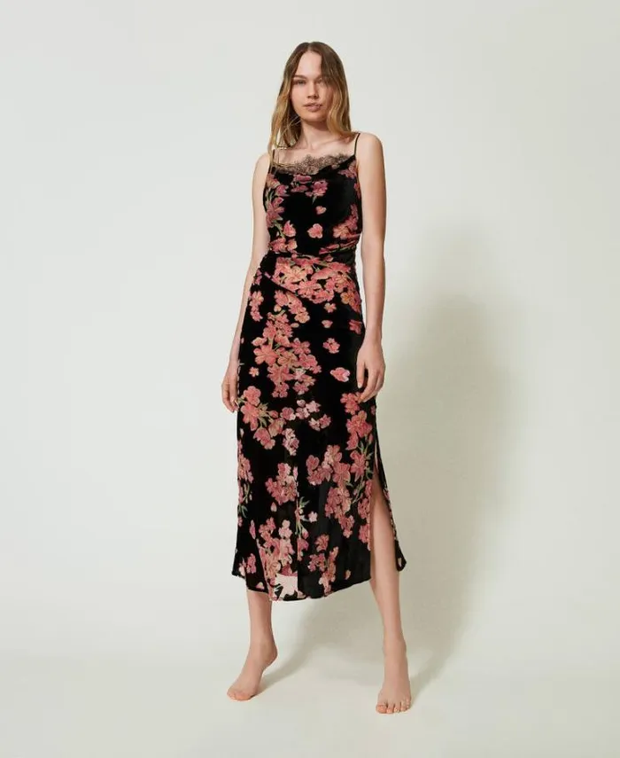 Twinset Underwear And Nightwear Floral Dvor Velvet Slip Multicolour Blooming 8211 Clothing