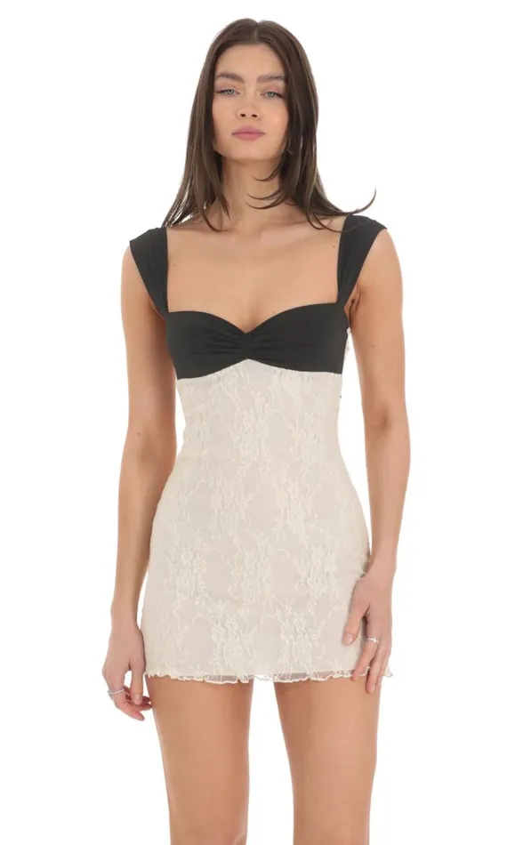 Two Toned Lace Dress Black And Cream Women LUCY IN THE SKY Mini Dresses