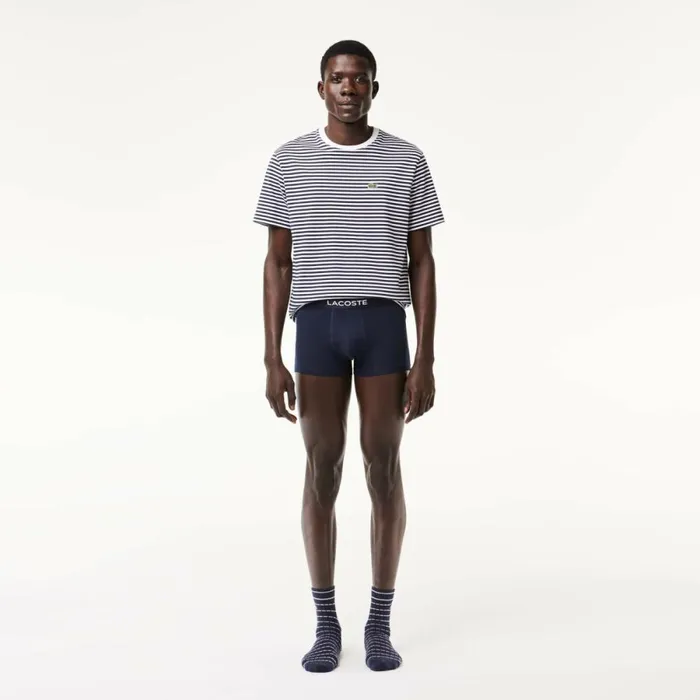 Underwear and Socks Men Lacoste Men039s 3Pack Constrast Waist Trunks Navy Blue Green Red Navy Blue Hy0