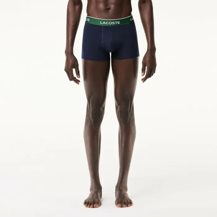 Underwear and Socks Men Lacoste Men039s 3Pack Constrast Waist Trunks Navy Blue Green Red Navy Blue Hy0
