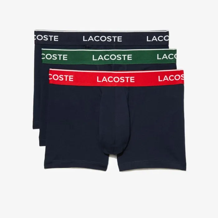 Underwear and Socks Men Lacoste Men039s 3Pack Constrast Waist Trunks Navy Blue Green Red Navy Blue Hy0