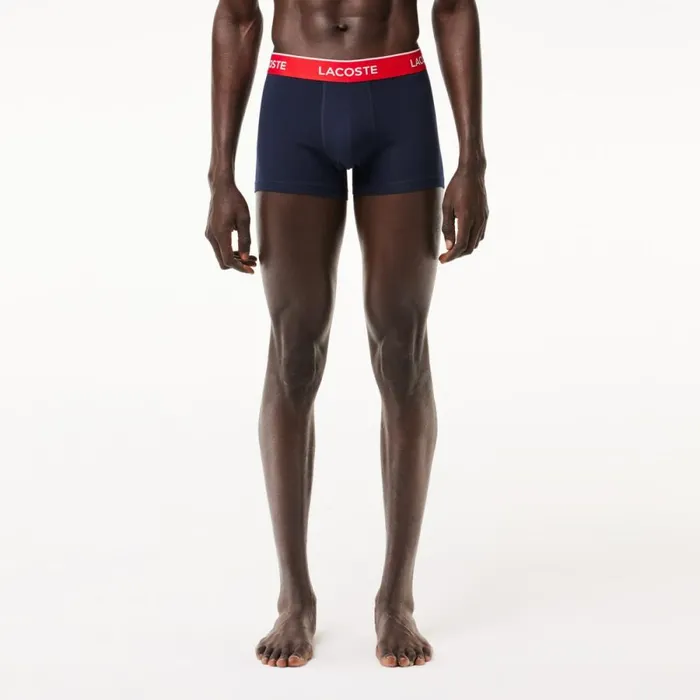 Underwear and Socks Men Lacoste Men039s 3Pack Constrast Waist Trunks Navy Blue Green Red Navy Blue Hy0