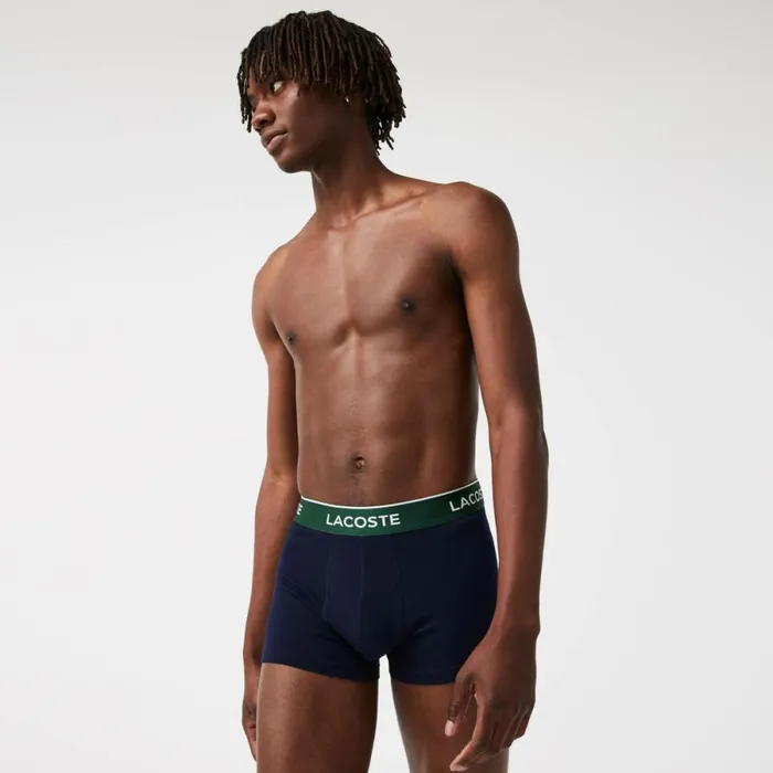 Underwear and Socks Men Lacoste Men039s 3Pack Constrast Waist Trunks Navy Blue Green Red Navy Blue Hy0
