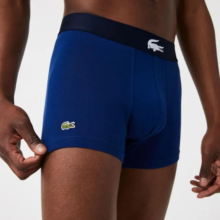 Underwear and Socks Men Lacoste Men039s Cotton Jersey Boxer Brief 3Pack Navy Blue White Grey Chine Navy Blue Bck
