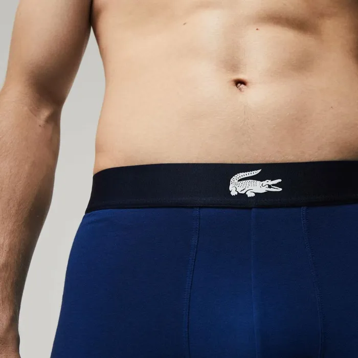 Underwear and Socks Men Lacoste Men039s Cotton Jersey Boxer Brief 3Pack Navy Blue White Grey Chine Navy Blue Bck