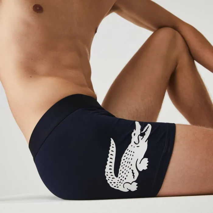 Underwear and Socks Men Lacoste Men039s Cotton Jersey Boxer Brief 3Pack Navy Blue White Grey Chine Navy Blue Bck