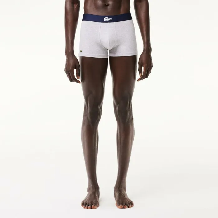 Underwear and Socks Men Lacoste Men039s Cotton Jersey Boxer Brief 3Pack Navy Blue White Grey Chine Navy Blue Bck