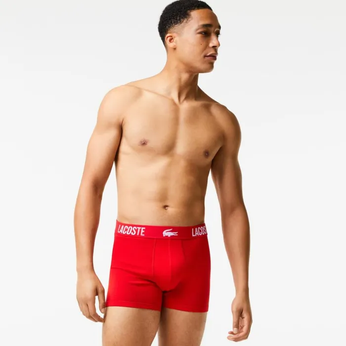 Underwear and Socks Men Lacoste Mens Branded Contrast Crocodile Boxer Brief 3Pack Black Red White Tr2