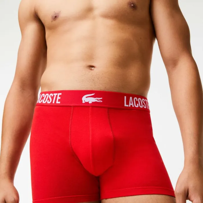 Underwear and Socks Men Lacoste Mens Branded Contrast Crocodile Boxer Brief 3Pack Black Red White Tr2