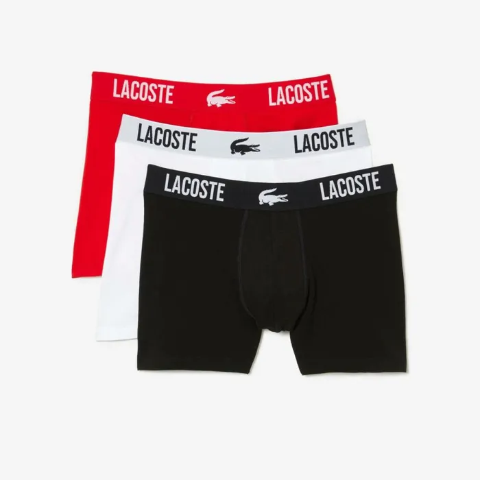 Underwear and Socks Men Lacoste Mens Branded Contrast Crocodile Boxer Brief 3Pack Black Red White Tr2
