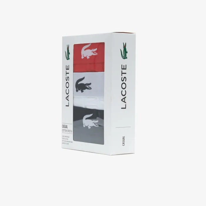 Underwear and Socks Men Lacoste Mens Branded Contrast Crocodile Boxer Brief 3Pack Black Red White Tr2