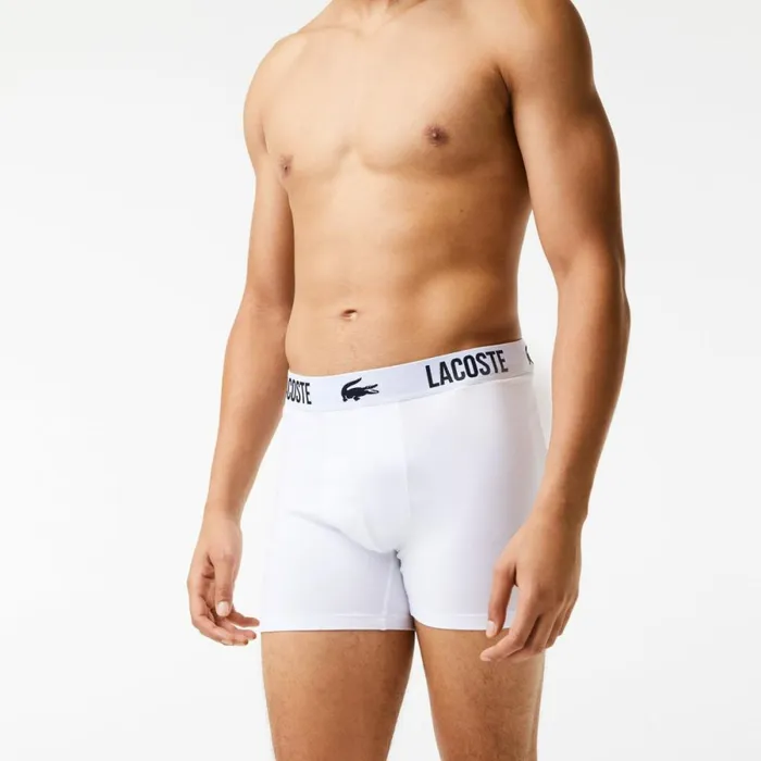 Underwear and Socks Men Lacoste Mens Branded Contrast Crocodile Boxer Brief 3Pack Black Red White Tr2