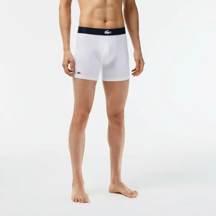 Underwear and Socks Men Lacoste Mens Crocodile Waist Long Stretch Cotton Boxer Brief 3Pack Green Navy Blue White P52