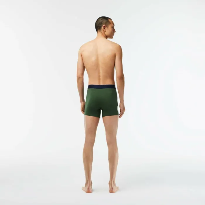 Underwear and Socks Men Lacoste Mens Crocodile Waist Long Stretch Cotton Boxer Brief 3Pack Green Navy Blue White P52