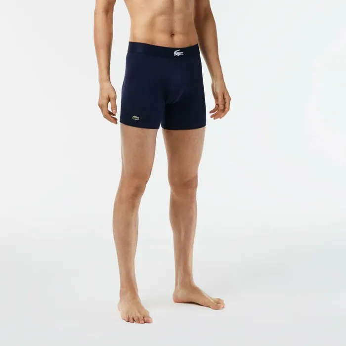 Underwear and Socks Men Lacoste Mens Crocodile Waist Long Stretch Cotton Boxer Brief 3Pack Green Navy Blue White P52
