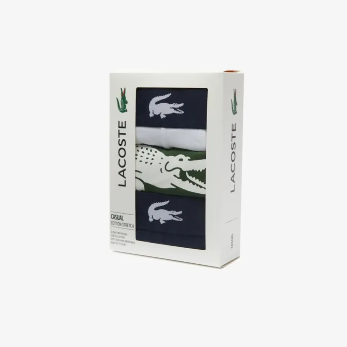 Underwear and Socks Men Lacoste Mens Crocodile Waist Long Stretch Cotton Boxer Brief 3Pack Green Navy Blue White P52