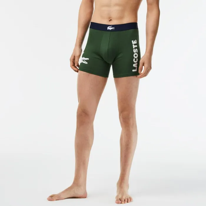 Underwear and Socks Men Lacoste Mens Crocodile Waist Long Stretch Cotton Boxer Brief 3Pack Green Navy Blue White P52