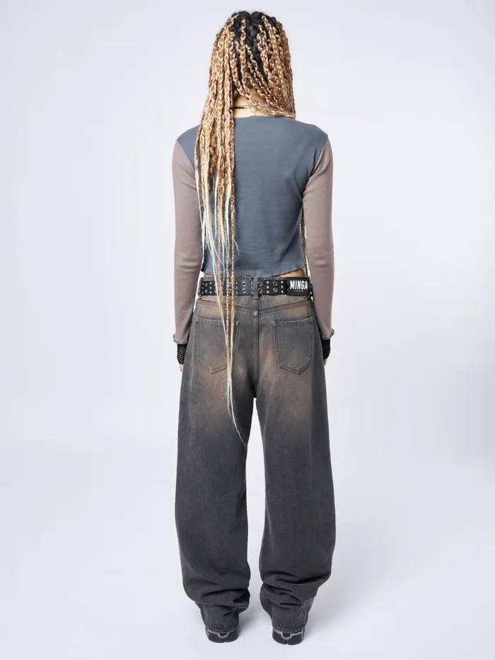 Utopia Brown Grey Graphic Asymmetrical Top Women Minga London Tops and TShirts